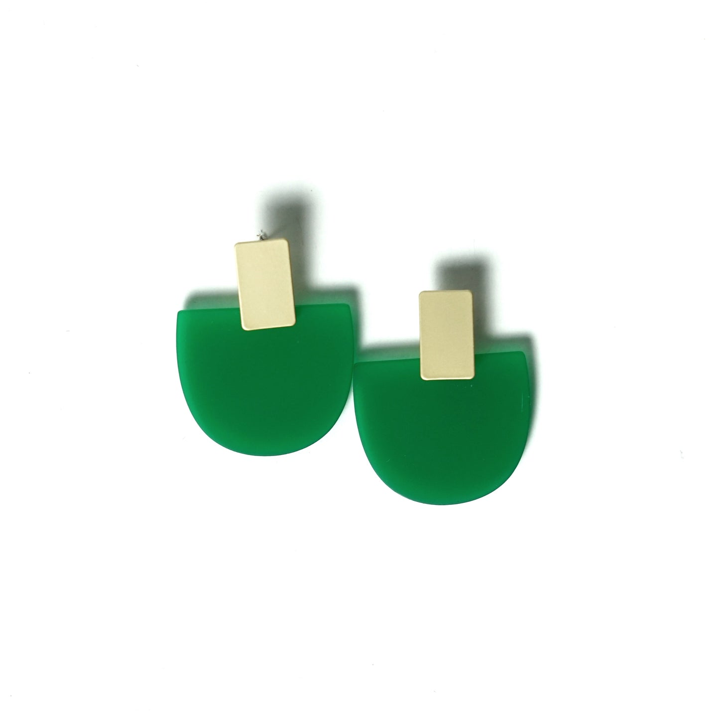Iris Green Acetate w/Wide Matte Gold Bar Studs Earrings