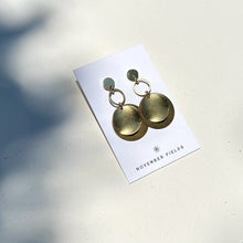 Load image into Gallery viewer, Kallie - Modern and Organic Square with Textured Circle - Raw Brass Dangle Earrings
