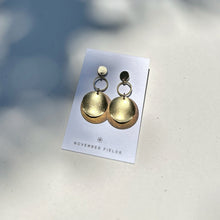 Load image into Gallery viewer, Kallie - Modern and Organic Square with Textured Circle - Raw Brass Dangle Earrings
