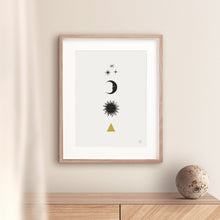 Load image into Gallery viewer, Minimalist Celestial Art Print, Sun, Moon, Stars
